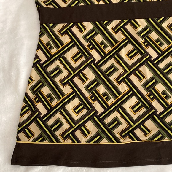 Ann Taylor LOFT geometric brown and green kimono style blouse - Picture 10 of 16